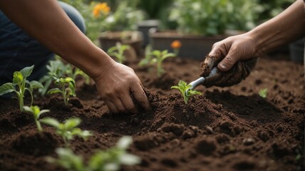Preparing the soil, planting seeds or saplings, watering, and nurturing the plants