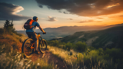 Lifestyle Shot of a Person Enjoying Bike Riding on a Mountain, Generative AI
