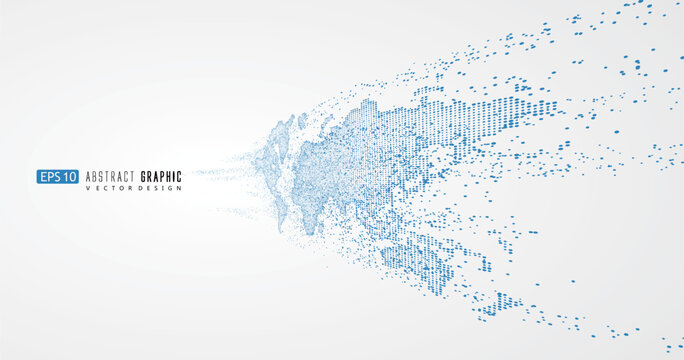 World map in motion consisting of countless dots, vector illustration.