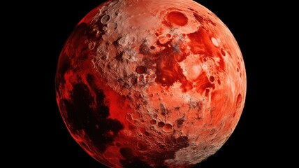 Red planet and moon in the outer space background.