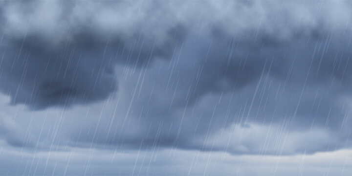 Dramatic autumn sky, It is raining. Stormy clouds in dark sky, vector background.