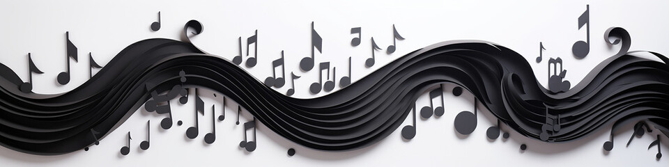 white and black background music with long row theme notes. - obrazy, fototapety, plakaty