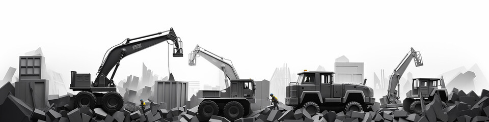 construction works a number of black equipment on a white background reconstruction of the site concept. - obrazy, fototapety, plakaty