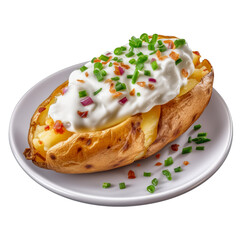 Baked potato with cream isolated on transparent background