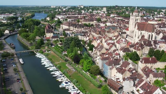 Aerial view of the french city of Dole in the Jura region of France