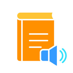 Book with speaker line icon. Studying, reading, diary, school, university, self-education. Vector color icon on a white background for business and advertising.