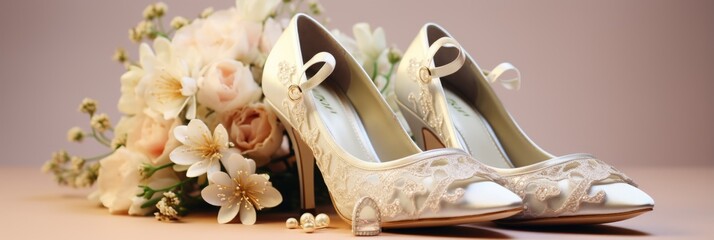 A duo of ivory bridal shoes for the bride