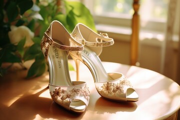 A duo of ivory bridal shoes for the bride