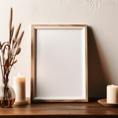 frame mockup boho style, modern interior background, photo frame mockup