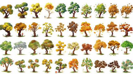 Obraz premium collection of cartoon painted trees.