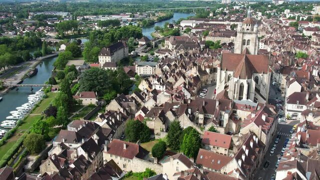 Aerial view of the french city of Dole in the Jura region of France