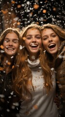 Cheerful woman in winter time.