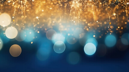 Blue and gold bokeh, spark for Christmas and  Happy New Year for background