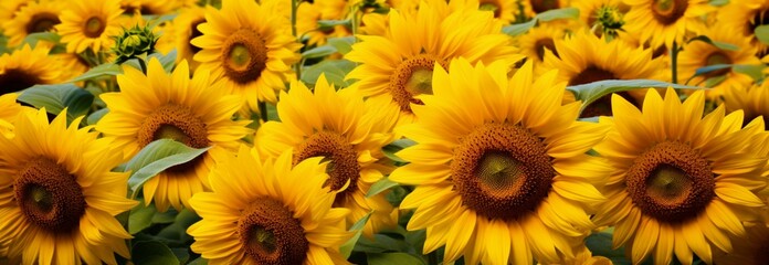 Sunflower field panorama, a vibrant and breathtaking natural scene for backgrounds