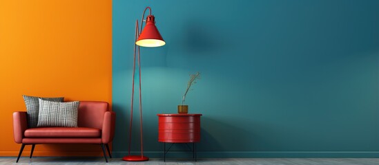 Colorful wall with fashionable lamp and collapsible divider