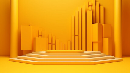 yellow 3d podium abstract background presentation.