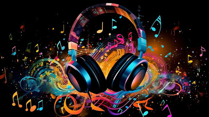 large headphones music abstract background audio.