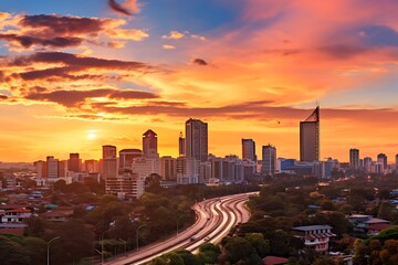 City of Golden Dreams: Nairobi's Vibrant Skyline at the Magic Hour - obrazy, fototapety, plakaty