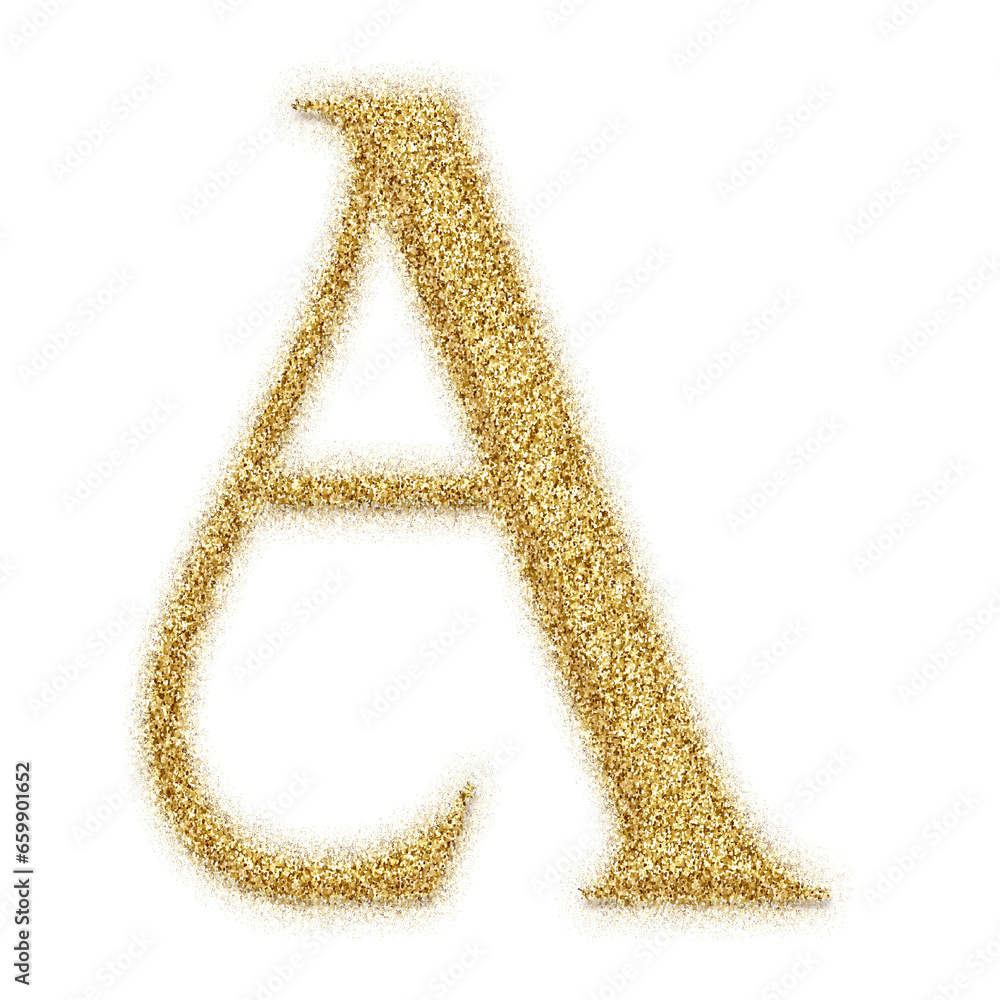 Poster gold glitter alphabet letters from a to z, isolated on transparent background, uppercase. this is a 