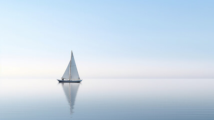 lonely sailing boat at sea minimalism style posters. the atmosphere is a dream. Generative AI - obrazy, fototapety, plakaty