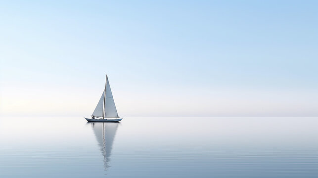 lonely sailing boat at sea minimalism style posters. the atmosphere is a dream. Generative AI