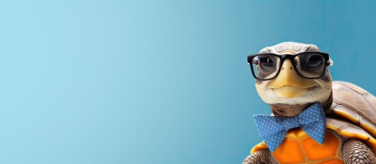 Animal turtle portraits, Cool business animal in sunglasses and suit. With copy text space, wide screen. Simple background, Generative AI - obrazy, fototapety, plakaty