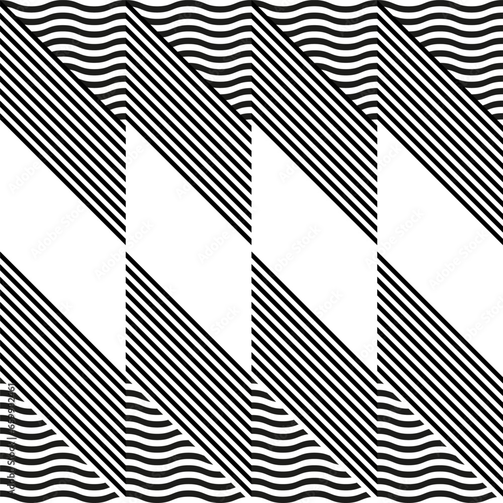 Poster Modern abstract geometric contemporary vector seamless diagonal pattern with simple elements and shapes. Graphic black and white minimalist background.