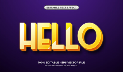 Realistic shiny hello text effect. Editable 3d glossy text effect in yellow color - obrazy, fototapety, plakaty