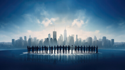 Business,Symbolic workplace equity: diverse individuals stand united, hand in hand, representing inclusivity, collaboration, and a fair, empowering environment,banner