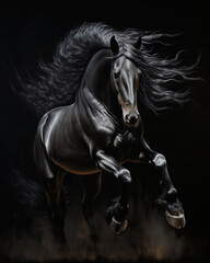 Jumping black frieze horse