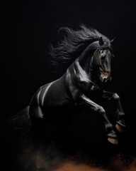 Obraz na płótnie Canvas Jumping black frieze horse