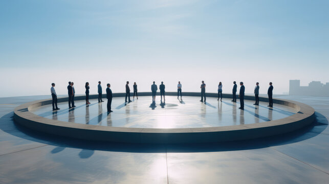 Business,Symbolic workplace equity: diverse individuals stand united, hand in hand, representing inclusivity, collaboration, and a fair, empowering environment,banner