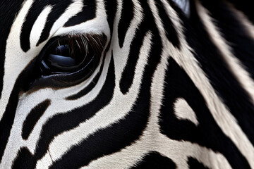 Unique graphic texture of the skin of a wild zebra, a repeated pattern