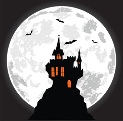 Black Halloweens background  with castle on the full moon