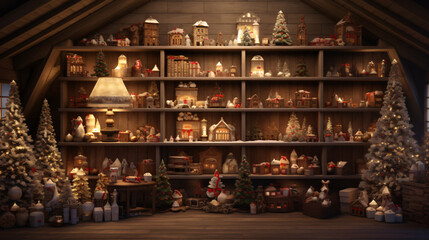 Indoor Christmas shop interior shelf