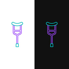 Line Crutch or crutches icon isolated on white and black background. Equipment for rehabilitation of people with diseases of musculoskeletal system. Colorful outline concept. Vector