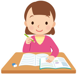 勉強する子供　女の子　小学生　高学年