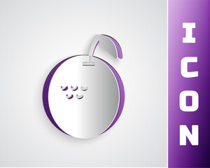 Paper cut Apple icon isolated on grey background. Fruit with leaf symbol. Paper art style. Vector