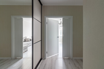 Interior of spacious empty refurbished living room