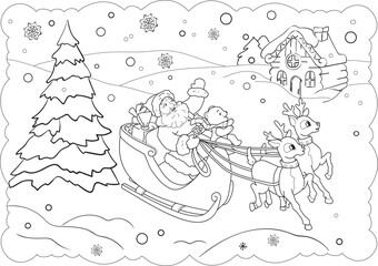 Printable Winter Scene Coloring Pages.