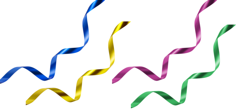 satin pink ribbon, twisted on a table, isolated on a white background