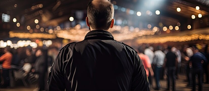 Unidentified male security team member at public event With copyspace for text