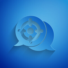 Paper cut Target sport icon isolated on blue background. Clean target with numbers for shooting range or shooting. Paper art style. Vector