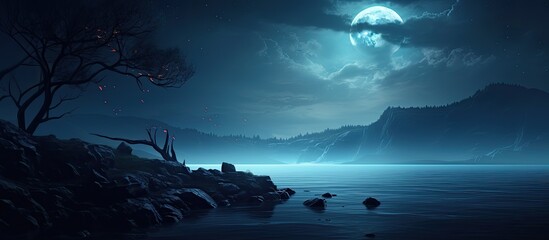 under the moonlit sky With copyspace for text