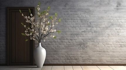 Interior background of room with gray vase against the wall