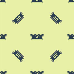 Blue Washing under 30 degrees celsius icon isolated seamless pattern on yellow background. Temperature wash. Vector