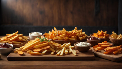Photo fried potatoes with sauce and mayonnaise crispy chips delicious tasty 2