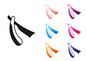 Obraz premium Black Straight razor icon isolated on white background. Barbershop symbol. Set icons colorful. Vector
