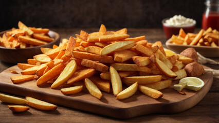 Photo fried potatoes with sauce and mayonnaise crispy chips delicious tasty 4