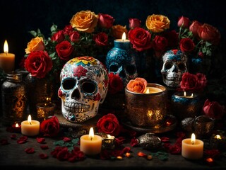 skull and candles all dead day card 